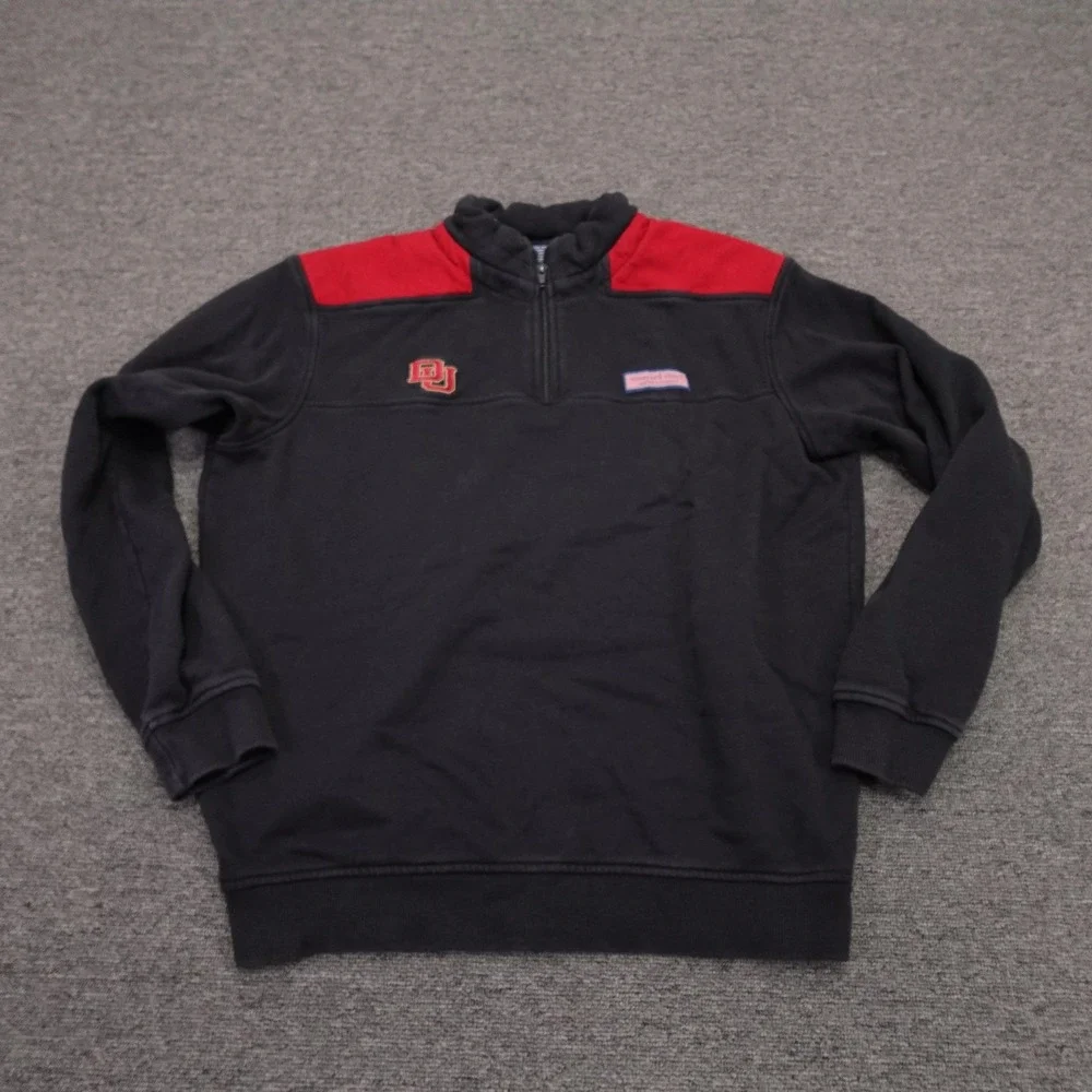 Denver Pioneers Sweatshirt Mens Small Black NCAA Vineyard Vines Quarter Zip